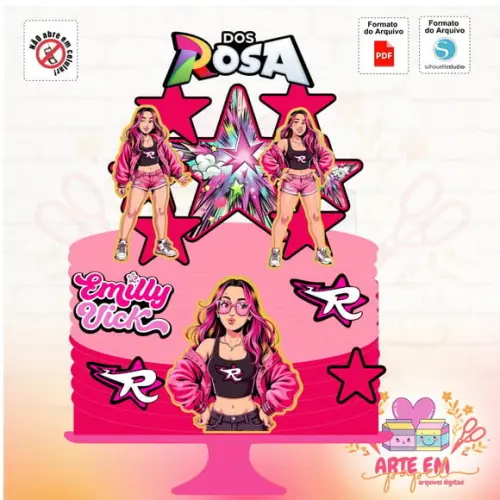 Arquivo de Corte: Topo de Bolo Emilly Vick os Rosas 02