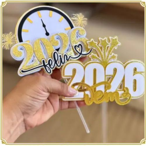 Arquivo de Corte: Topo de Bolo Feliz 2026