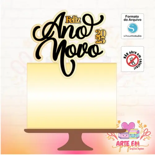Arquivo de Corte: Topo de Bolo Feliz Ano Novo