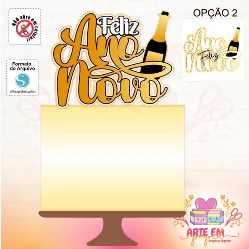 Arquivo de Corte: Topo de Bolo Feliz Ano Novo