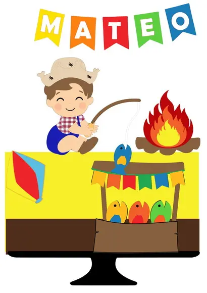 Arquivo de Corte: Topo de Bolo Festa Junina Menino Pescaria