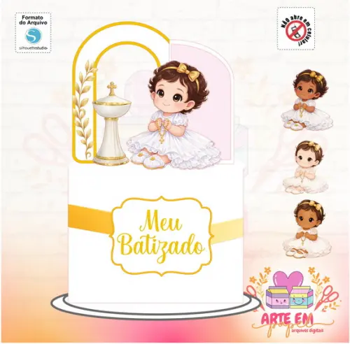 Arquivo de Corte: Topo de Bolo Menina Batizado