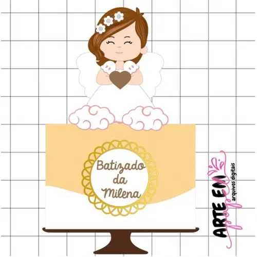 Arquivo de Corte: Topo de Bolo Menina Batizado 02