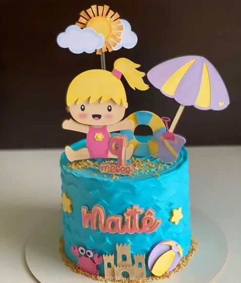 Arquivo de Corte: Topo de Bolo Menina Praia