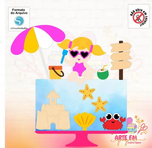 Arquivo de Corte: Topo de Bolo Menina Praia