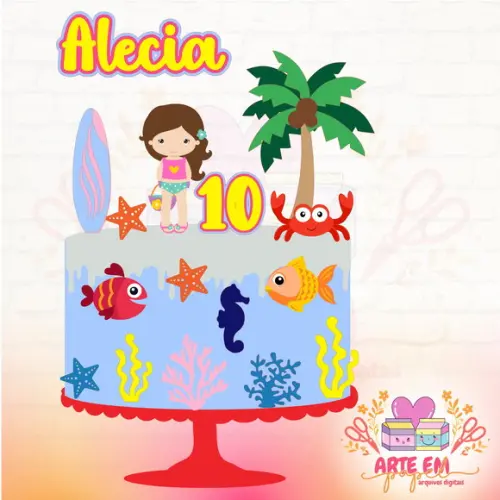 Arquivo de Corte: Topo de Bolo Menina Praia