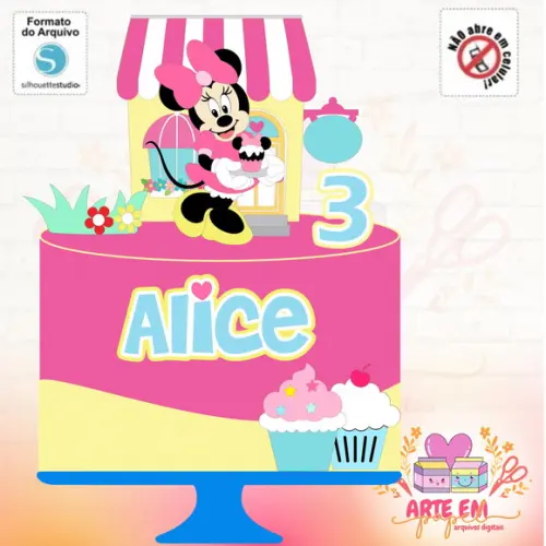 Arquivo de Corte: Topo de Bolo Minnie Confeiteira