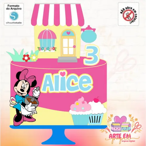 Arquivo de Corte: Topo de Bolo Minnie Confeiteira