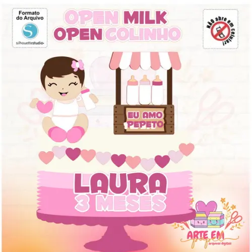 Arquivo de Corte: Topo de Bolo Open Milk Menina 02