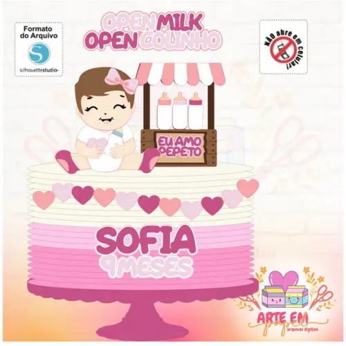 Arquivo de Corte: Topo de Bolo Open Milk Menina