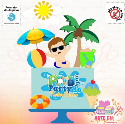 Arquivo de Corte: Topo de Bolo Pool Party Menino 04
