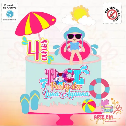 Arquivo de Corte: Topo de Bolo Pool Party Verão