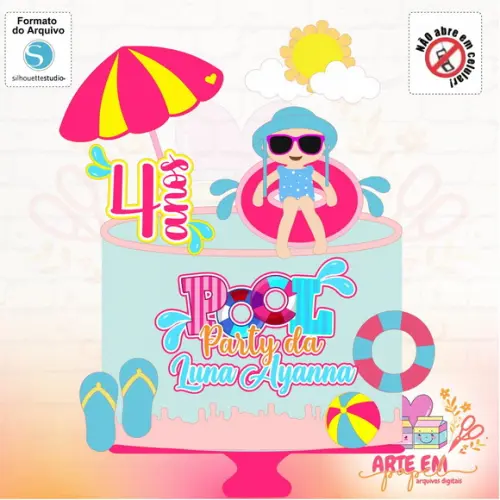 Arquivo de Corte: Topo de Bolo Pool Party Verão