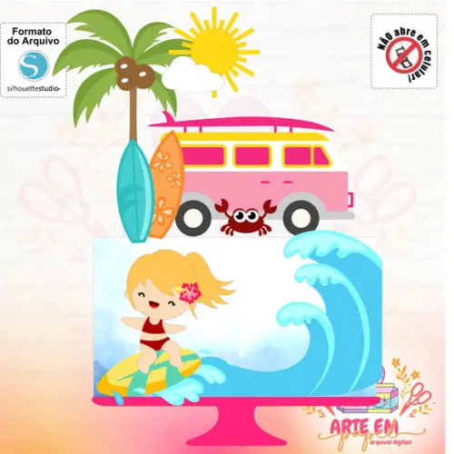 Arquivo de Corte: Topo de Bolo Praia Verão Menina