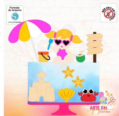 Arquivo de Corte: Topo de Bolo Praia Verão Menina