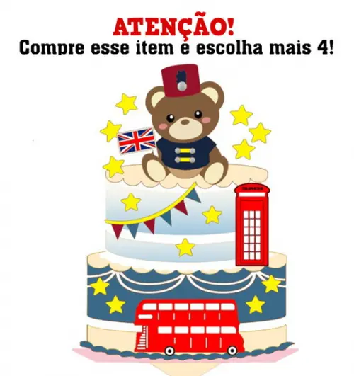 Arquivo de Corte: Topo de Bolo Ursinho Londres 001
