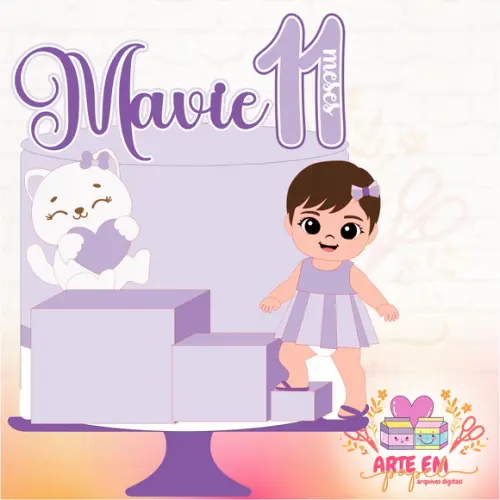Arquivo de Corte:topo de Bolo Mesversario Menina