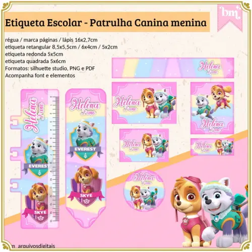 Etiqueta Escolar Patrulha Canina Rosa