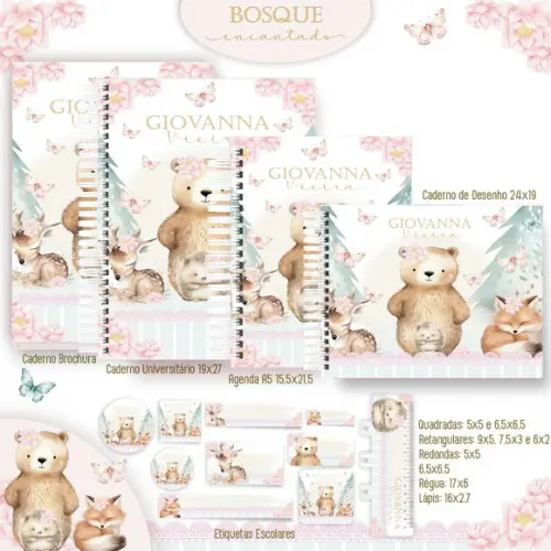 Kit Agenda e Etiquetas Escolares da Bosque Encantado