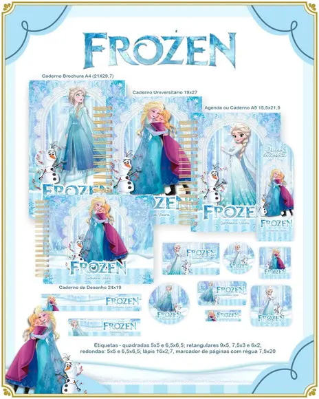 Volta às Aulas Kit Agenda e Etiquetas Escolares da Frozen