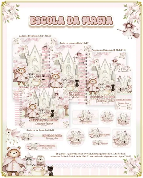 Volta às Aulas Kit Agenda e Etiquetas Escolares da Magia