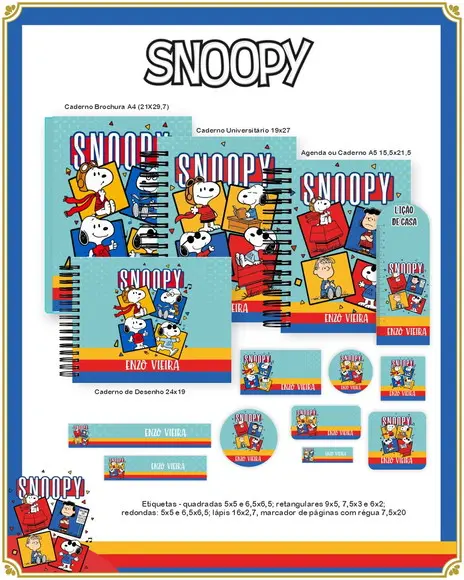 Volta às Aulas Kit Agenda e Etiquetas Escolares da Snoopy