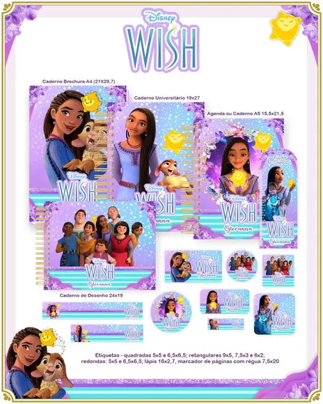 Volta às Aulas Kit Agenda e Etiquetas Escolares de Wish