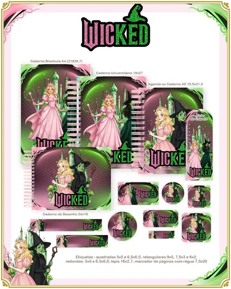 Volta às Aulas Kit Agenda e Etiquetas Escolares de Wicked