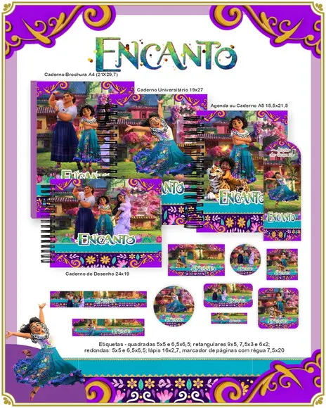 Volta às Aulas Kit Agenda e Etiquetas Escolares de Encanto