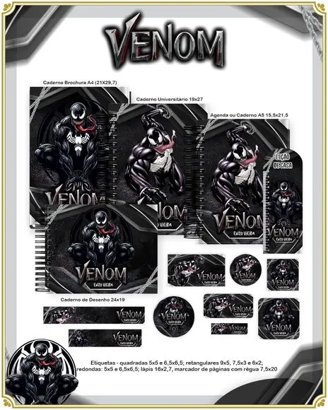 Volta às Aulas Kit Agenda e Etiquetas Escolares do Venom