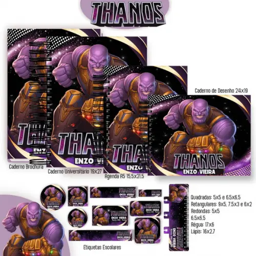 Volta às Aulas Kit Agenda e Etiquetas Escolares Thanos