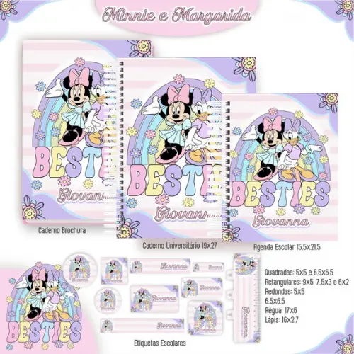 Volta às Aulas: Kit Agenda e Etiquetas Escolares da Minnie