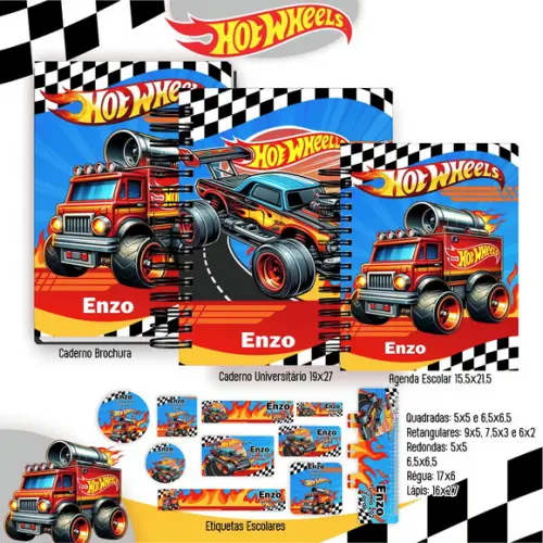 Volta às Aulas: Kit Agenda e Etiquetas Escolares Hot Wheels