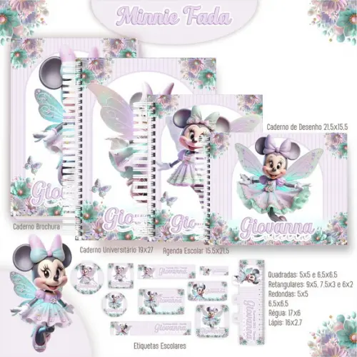 Volta às Aulas: Kit Agenda e Etiquetas Escolares Minnie Fada