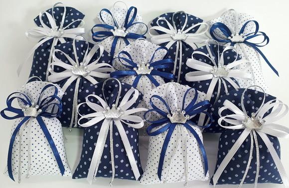 Kit 24 Saches Azul e Branco com Coroa - Pronta Entrega