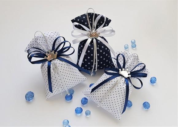 Kit 24 Saches Azul e Branco com Coroa - Pronta Entrega