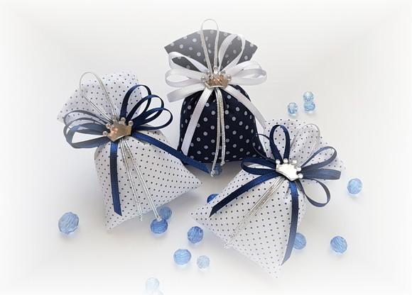Kit 24 Saches Azul e Branco com Coroa - Pronta Entrega