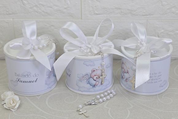 Tubo Lata Personalizado Batizado Ursinho + Mini Terço
