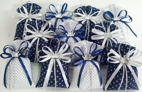Kit 24 Saches Azul e Branco com Coroa - Pronta Entrega