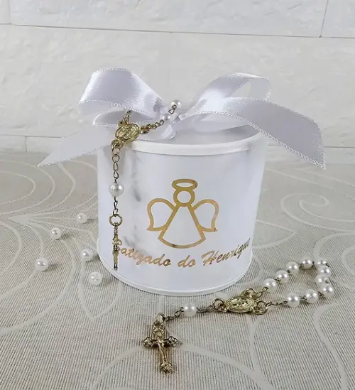 Tubo Lata Personalizado Batizado + Mini Terço