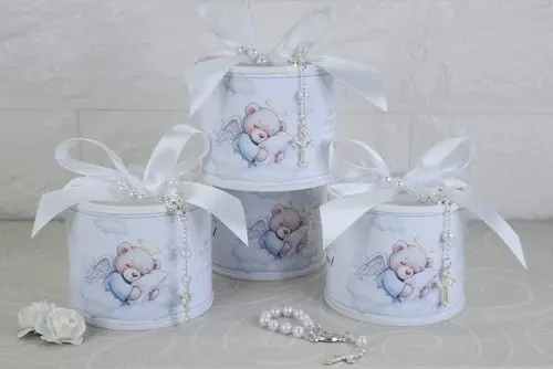 Tubo Lata Personalizado Batizado Ursinho + Mini Terço
