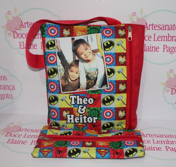 Bolsa Kids e estojo Heróis