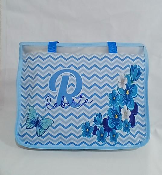 Bolsa Praia Chevron Floral Azul