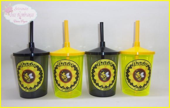 Copo c/ canudo 300ml Abelinha