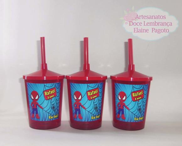 Copo c/ canudo 300ml Homem Aranha