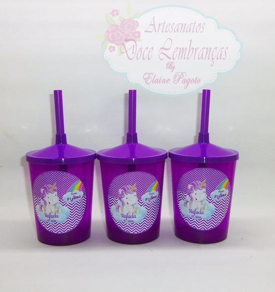 Copo c/ canudo 300ml Unicórnio