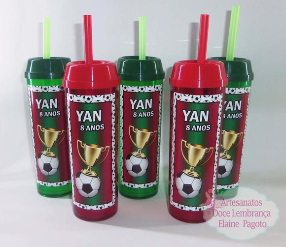 Copo Long Drink c/ Canudo e Tampa Futebol