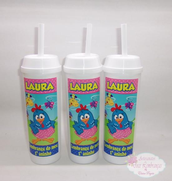 Copo Long Drink c/ Canudo e Tampa Galinha Pintadinha