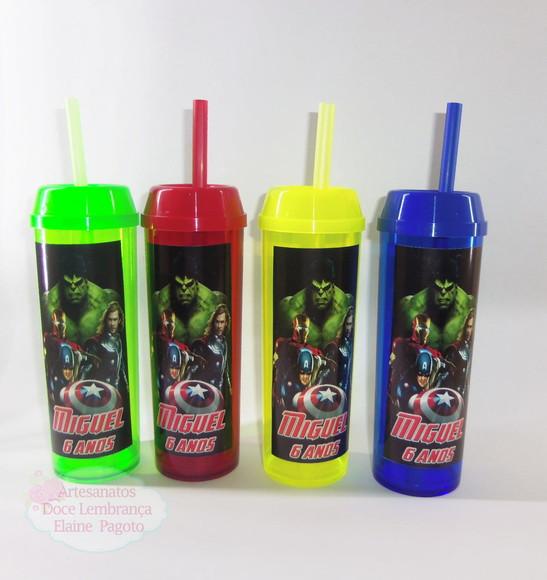 Copo Long Drink c/ Canudo e Tampa Os Vingadores