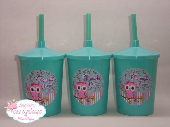 Copo Shake 300ml Corujinha Tiffany